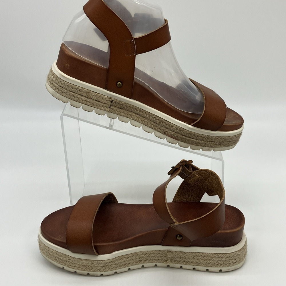 MIA Women's Espadrille Platform‎ Sandal Cognac Brown 8.5  Ankle Strap Chunky